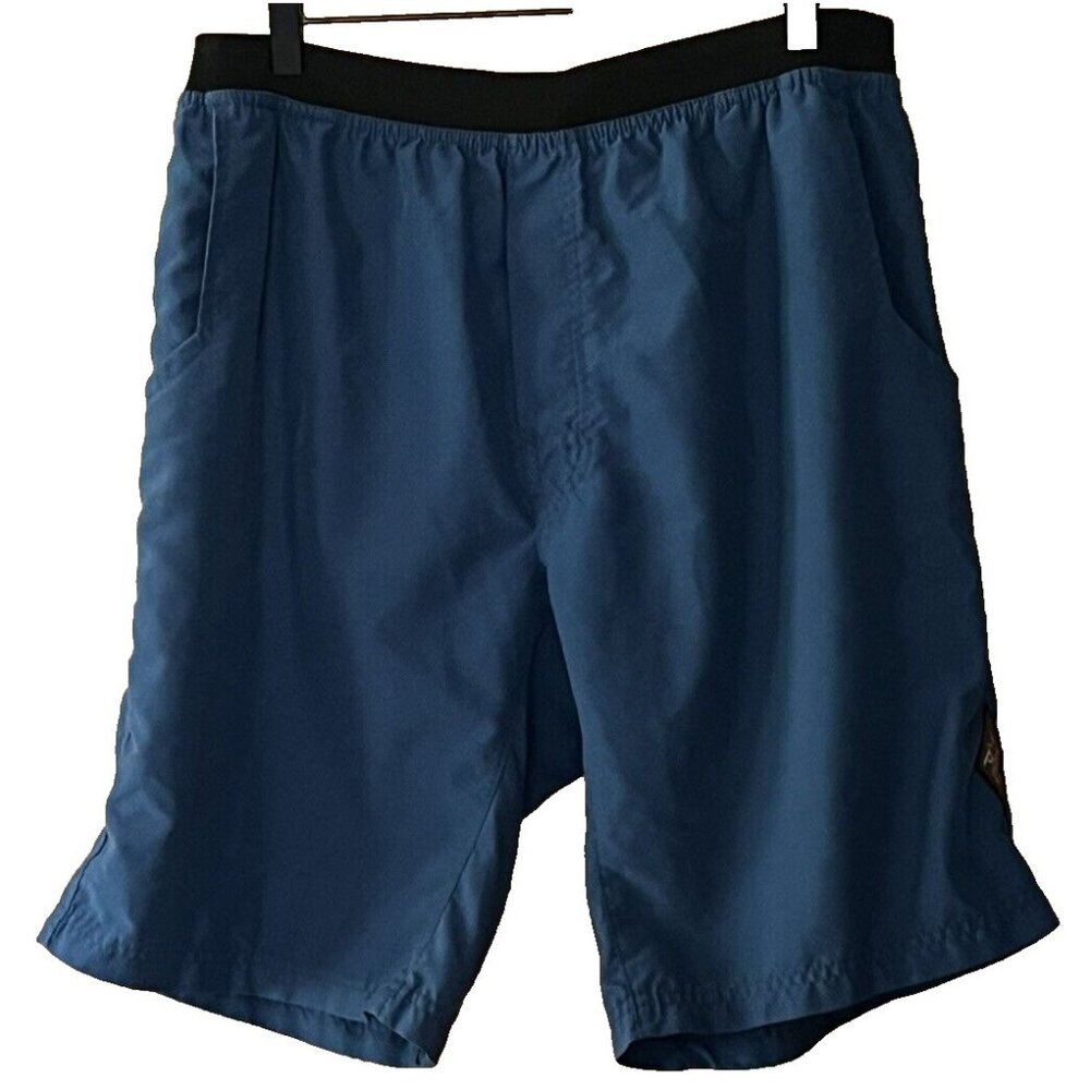 Prana Mojo Men's L/XL Stone Blue Black Active Yoga Shorts 35" x 10"